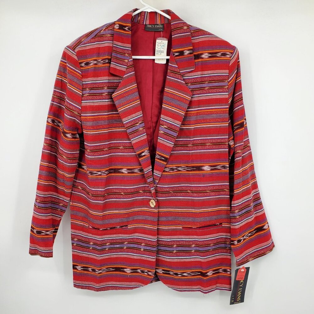Tracy Evans Red Striped Southwestern Blazer